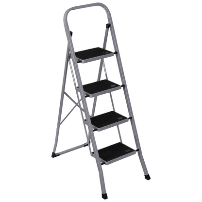 JungleA Step Ladder, Folding 4 Step Stool Ladder for Adult, w/Wide Anti-Slip Pedal, 330 lbs Load Capacity, Foldable Portable Sturdy Lightweight Tall Ladder for Closet, Kitchen, Office & Home, Grey