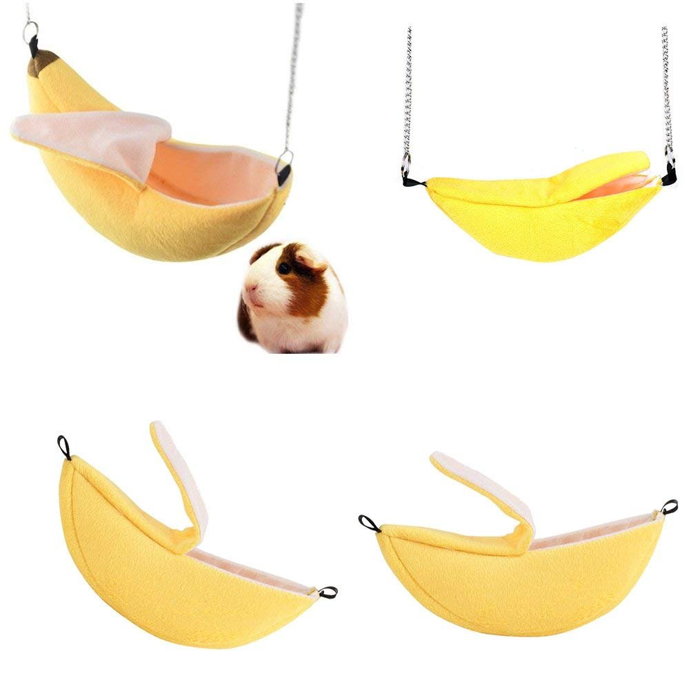ISMARTEN Banana Bed House, Hammock for Small Animal, Warm Bed House, Cage Nest for Sugar Glider Hamster Small Bird Pet (Banana)