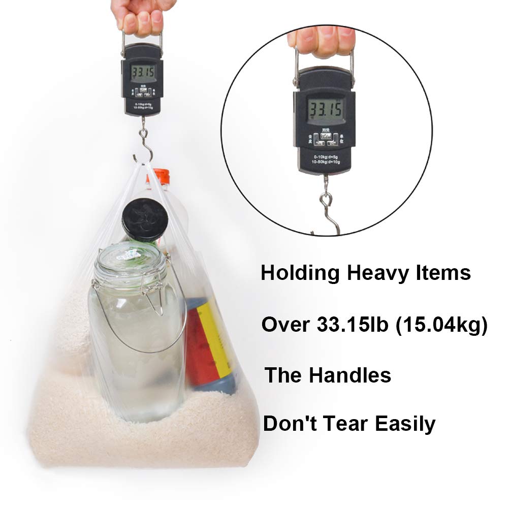 LazyMe T Shirt Bags Plastic Grocery Bags with Handles for Merchandise and Supermarket, Bolsas De Plastico Para Negocio, 12 x 20 Inch (White, 100Pcs)