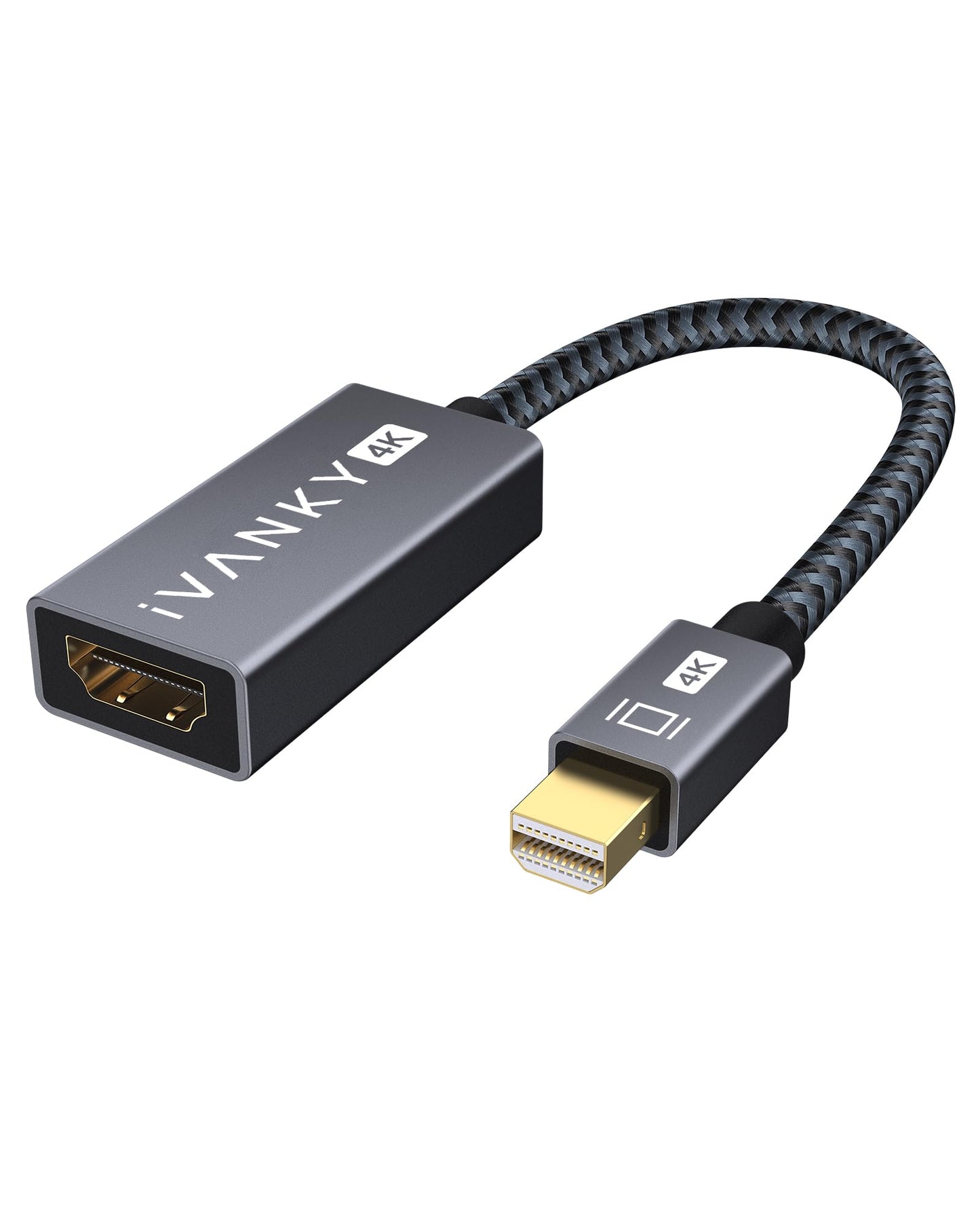 IVANKY 4K Mini DisplayPort to HDMI Adapter, 4K@30Hz Mini DP to HDMI Adapter, Gold-Plated/Braided Thunderbolt 2 to HDMI Compatible with MacBook Air/Pro, Microsoft Surface Pro/Dock, Monitor, Projector