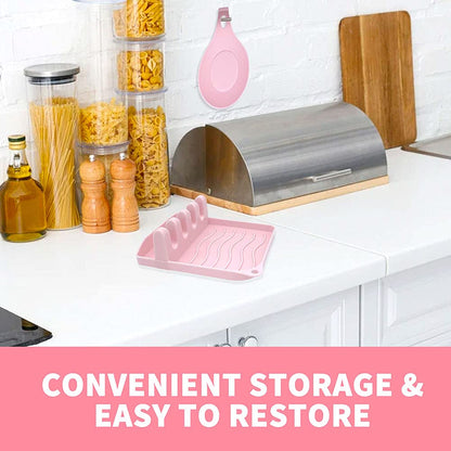 LSVGOE 2 Pack Multiple Utensil Spoon Rest with Drip Pad Non-Slip Heat Resistant Kitchen and Grill Spoon Holder for Spatula, Ladle, Tongs, Kitchen Gadgets, and Cooking Accessories (Cute Pink)