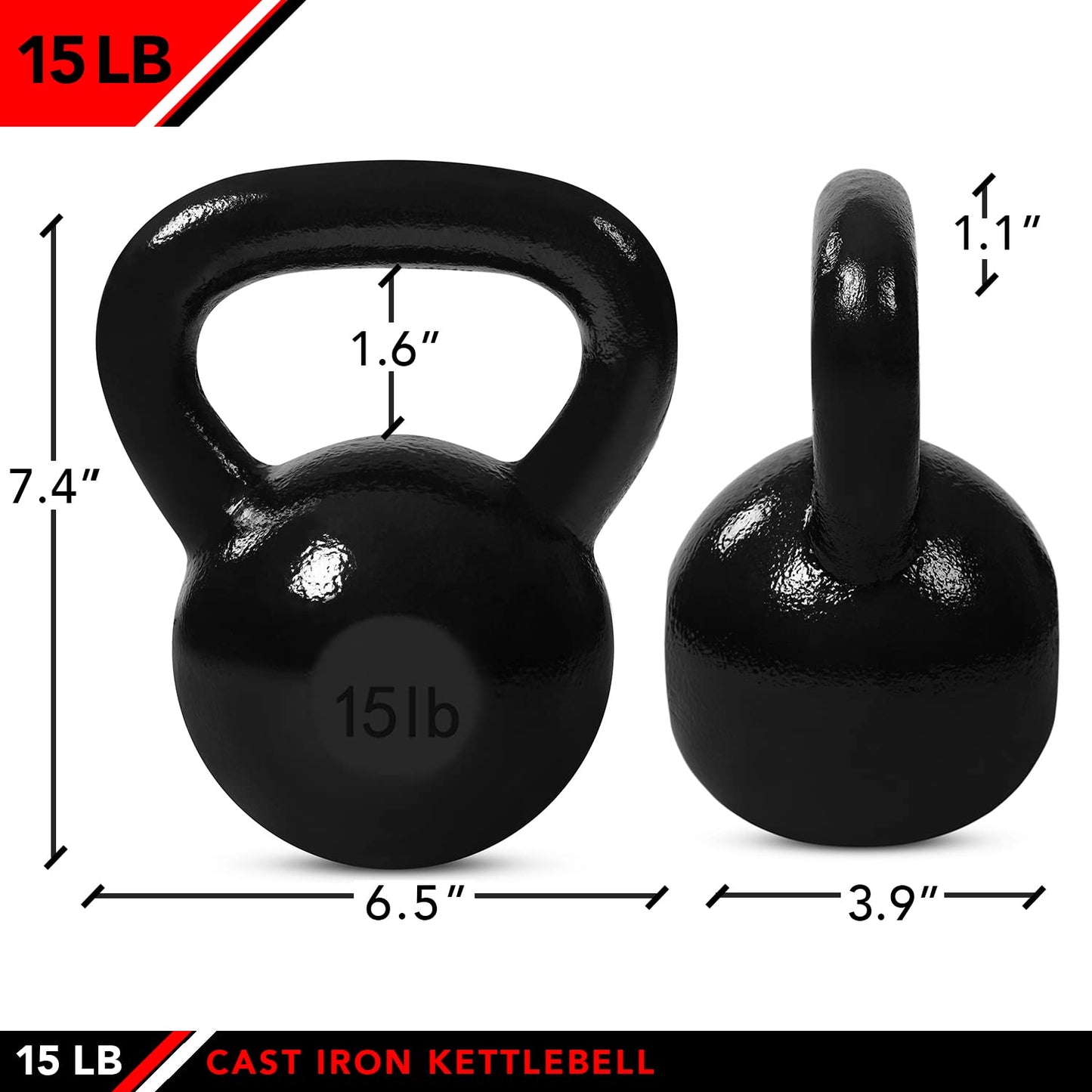 JFIT Kettlebell Weights Cast Iron, 15 LB