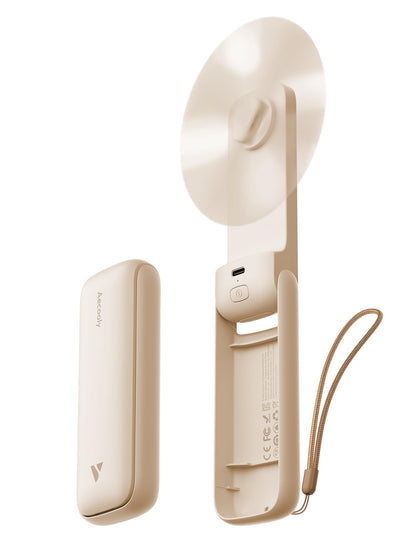 Aecooly Slim Portable Fan, Thin Handheld Fan, USB Rechargeable Mini Personal [24H Max Cooling Time], Battery Powered Small Foldable Pocket for Travel, Summer, Gifts for Women, Girls -Beige