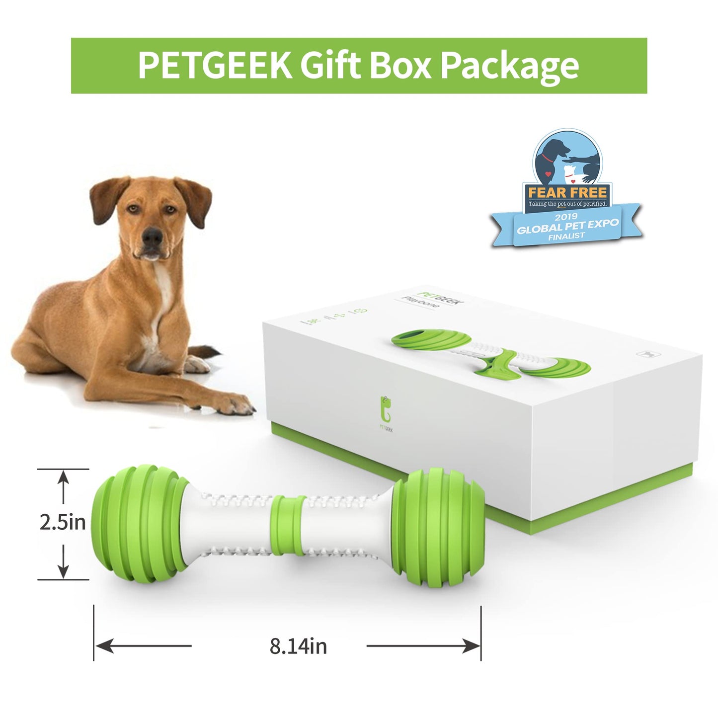 PETGEEK Interactive Dog Bone Toy, Automatic Dog Chase Toy, Electronic Pet Toys for Medium/Large Dog Boredom, USB Rechargeable Safe Material, Green Color
