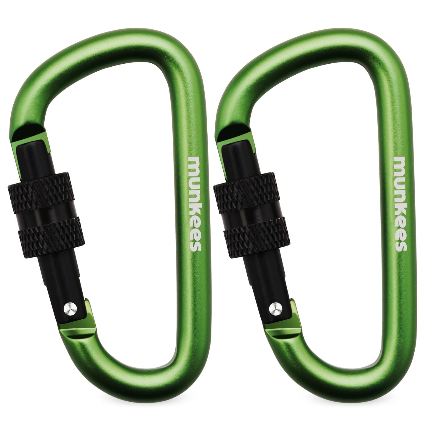 munkees Small Carabiner Clip Keychain 2 Pack, Mini Caribeener 2 inch to 3" for Keys Aluminum Alloy Biner Lightweights for Bottle Buckle, Backpack Hook (Small, Green with Lock)