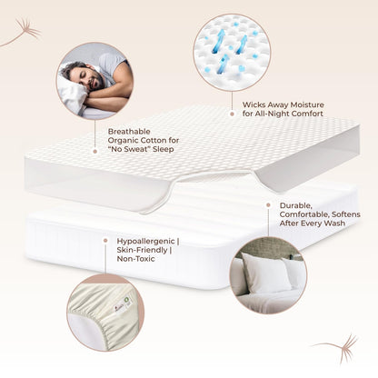 100% Cotton Organic Mattress Pad - Breathable & Cooling Mattress Protector King Size - Premium 300GSM Quilted and Noiseless Machine Washable Organic Mattress Protector (Ivory, King)