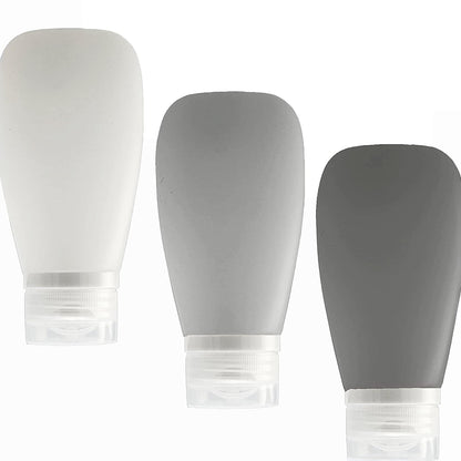 LYOB Travel Bottles for Toiletries, TSA Approved 3oz Leak Proof Silicone Refillable Squeeze Travel Size Containers BPA Free for Cleansers, Lotions, Shampoo 3-pk (Black-Gray-White)