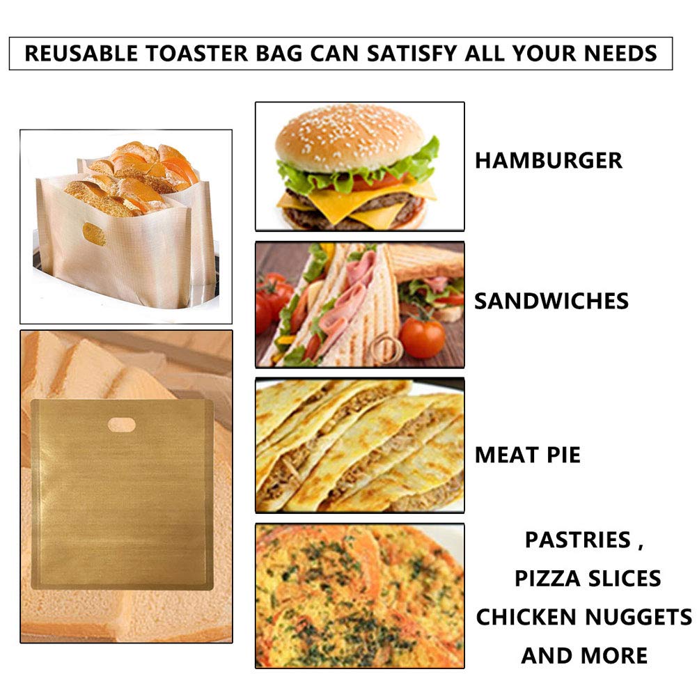 Non Stick Toaster Bags Reusable and Heat Resistant Easy to Clean,Perfect for Grilled Cheese Sandwiches (10)