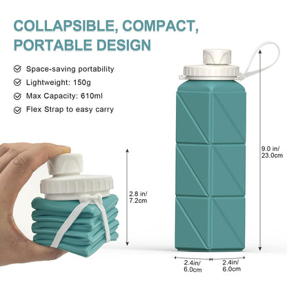 BEAUTAIL Collapsible Water Bottles 20.6oz, Silicone Foldable Portable Travel Water Bottle, Lightweight Reusable Leakproof for Traveling Camping Hiking Cycling Yoga Sports Outdoor, 1 Pack (Blue)