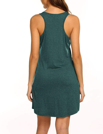 LuckyMore Dresses for Women Casual Summer with Pockets Loose Fit Sleeveless Tunic Dress with Pockets Dark Green, M