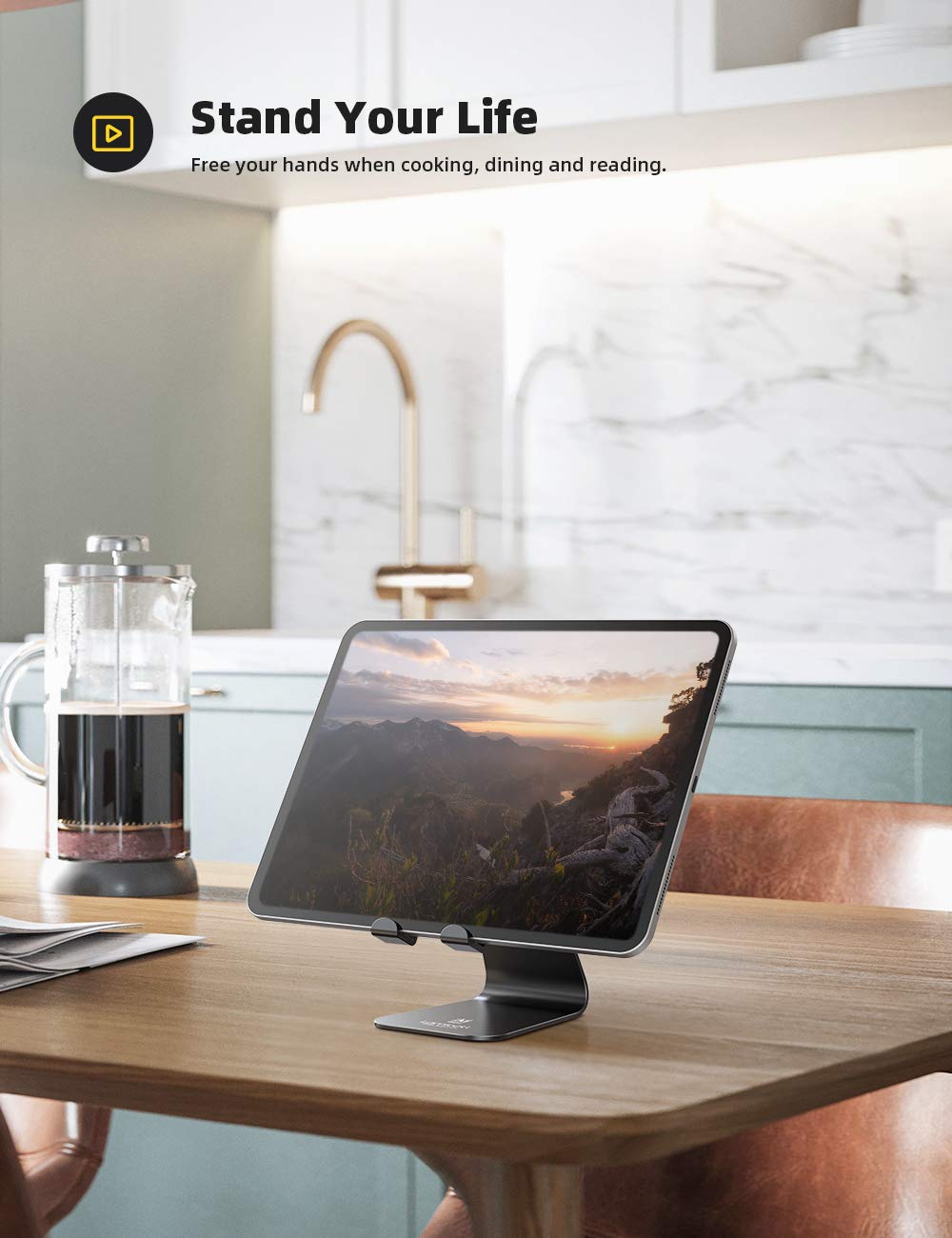 Lamicall Tablet Stand, Tablet Holder for Desk - Multi-Angle Adjustable Tablet Desktop Dock Cradle, Compatible with iPad Pro 11, 12.9, Air, Mini, Fire HD, Galaxy Tab, and Other 4-13" Tablets, Black