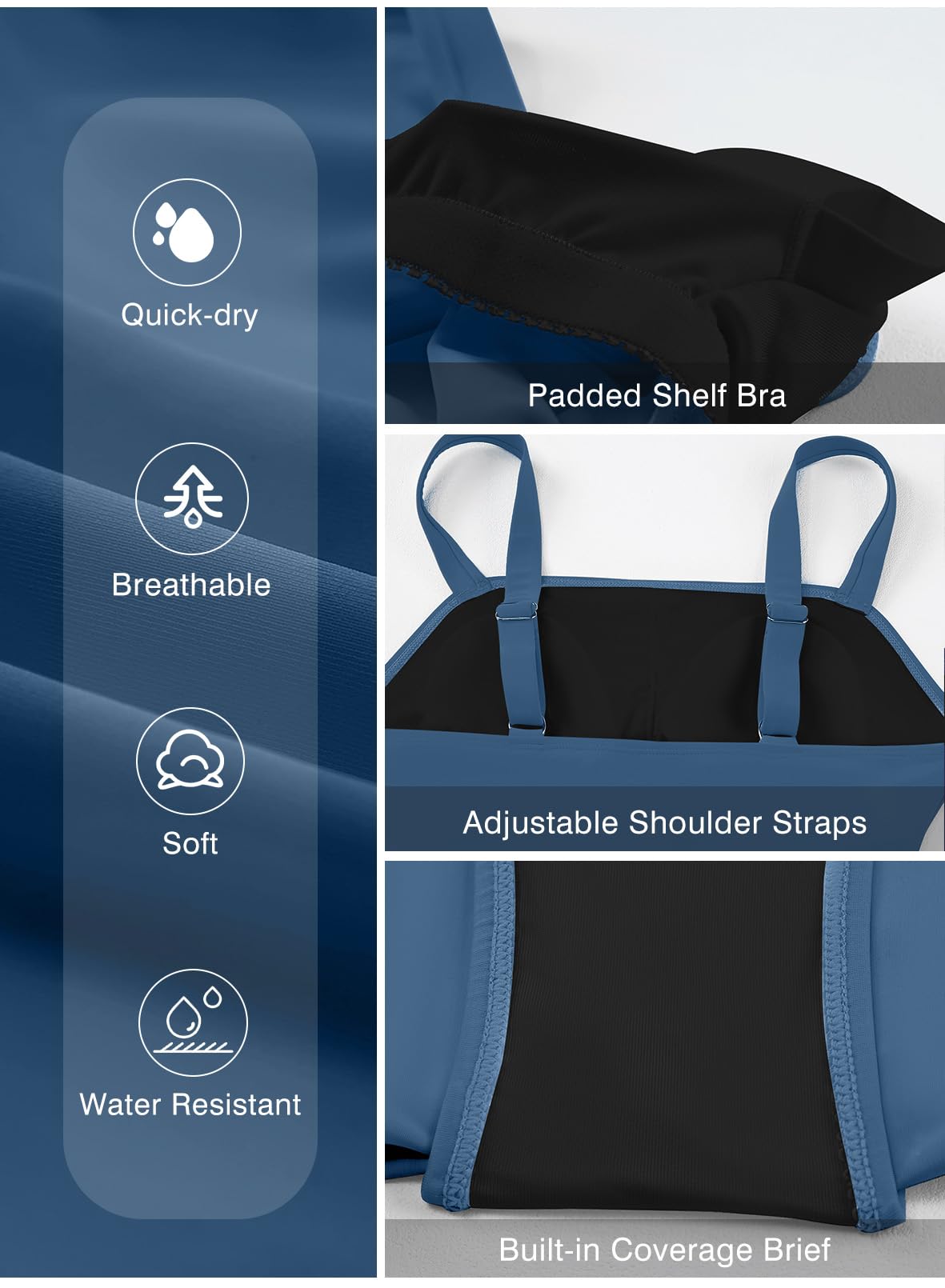 Aleumdr Women's Square Neck Tankini Swimsuit Set Vintage Tummy Control Push Up with High Waisted Bottom Blue 204 Medium