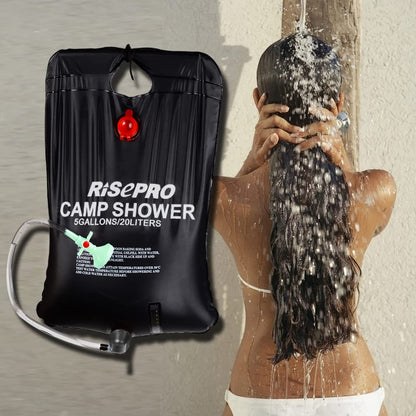 RISEPRO Solar Shower Bag, 5 gallons/20L Solar Heating Camping Shower Bag Temperature Indicator Hot Water 45°C Hiking Climbing C1004