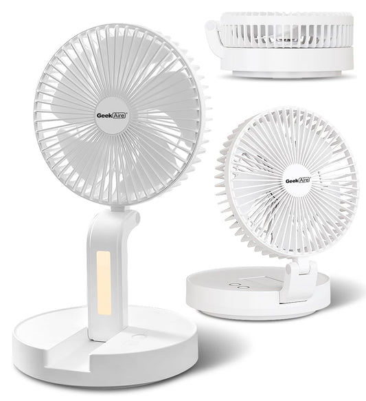 Geek Aire Personal Cooling Fan that Blow Cold Air, Portable Rechargeable Desk Fan with LED, Oscillating Standing Table Fans, Battery Powered Floor Fan for Bedroom, Travel, Dorm, Cruise RV Essentials