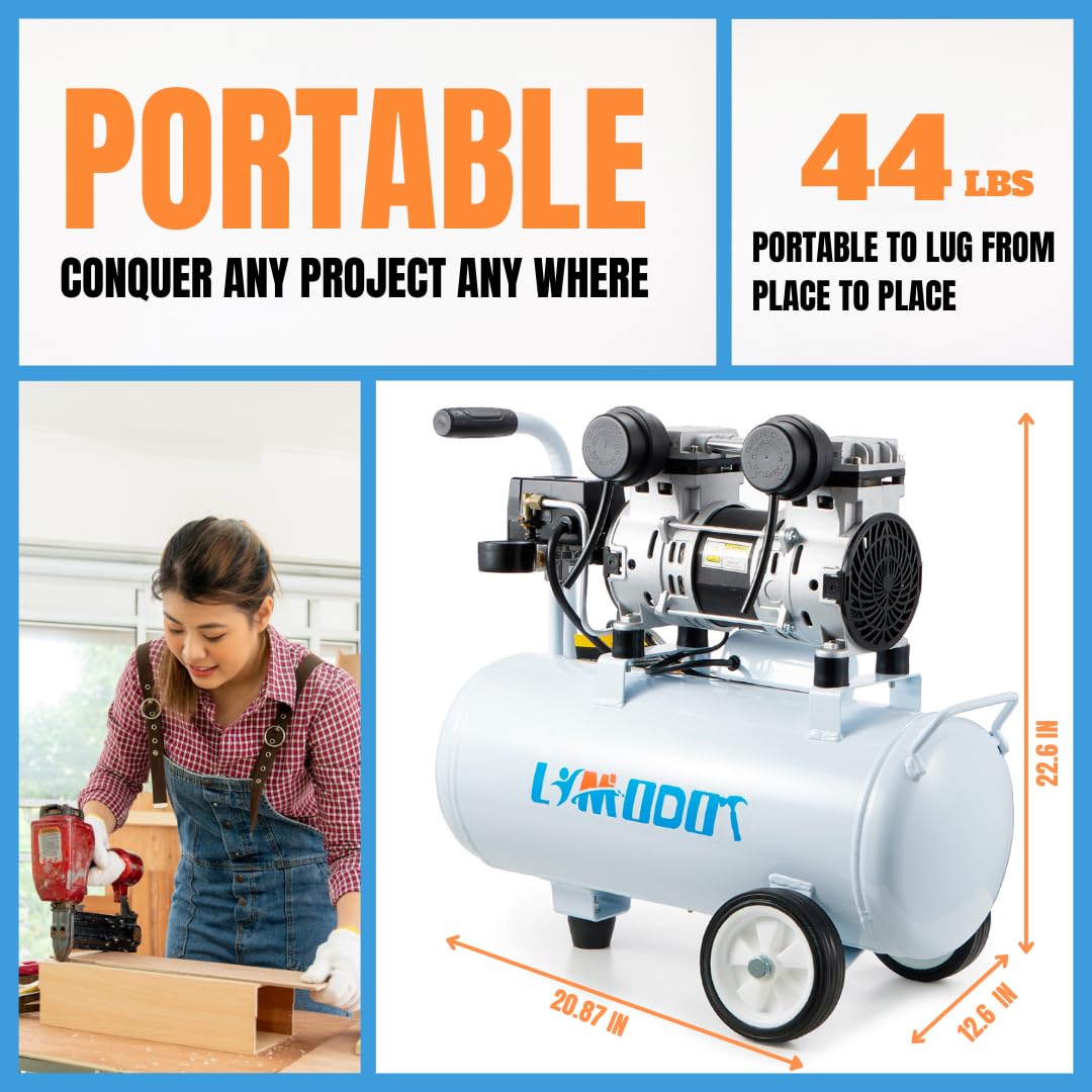 Air Compressor, Quiet Air Compressor, Only 68dB, 8 Gallon Durable Steel Air Tank, 2.8CFM @ 90PSI, Oil-Free, Ideal For Woodwork Nailing, Garage, Cars, Pneumatic Tools, 1.2 HP