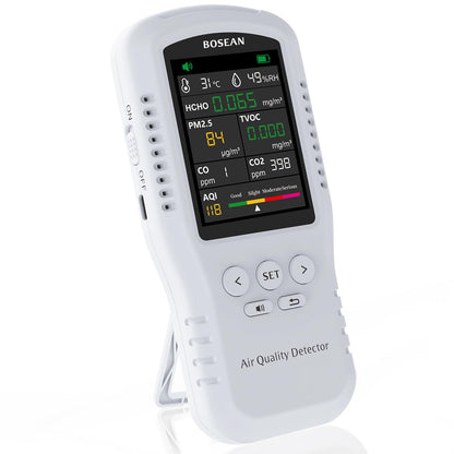 8-in-1 Indoor Air Quality Monitor, Formaldehyde Detector, Temperature & Humidity Meter, Sensor, Tester Detect PM2.5, CO, CO2, HCHO,TVOC,AQI Micron Dust, Home Air Test Kits