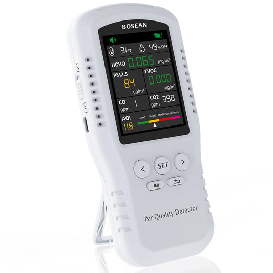 8-in-1 Indoor Air Quality Monitor, Formaldehyde Detector, Temperature & Humidity Meter, Sensor, Tester Detect PM2.5, CO, CO2, HCHO,TVOC,AQI Micron Dust, Home Air Test Kits