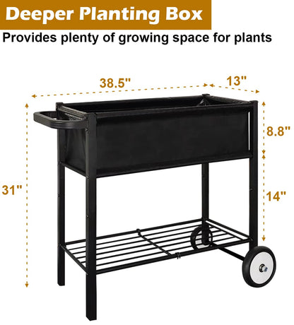 Koutemie Outdoor Raised Planter Bed Box with Legs for Gardening, Elevated DIY Garden Cart on Wheels for Vegetables Flower Tomato Herb Plant, Black