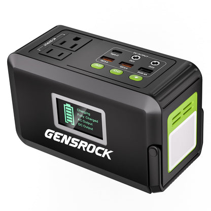 GENSROCK Portable Power Station, 88Wh Solar Generator(Solar Panel Not Included), Lithium Battery Power Bank with 110V/150W Peak AC Outlet, LED Flashlight for CPAP Home Camping Travel Emergency.