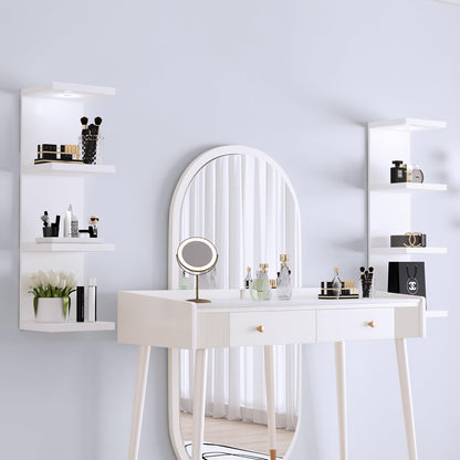 LitaEther Versatile 4 Tier Wall Shelf Unit,White Lack Wall Shelf,Display Floating Shelf with LED Remote Control Light