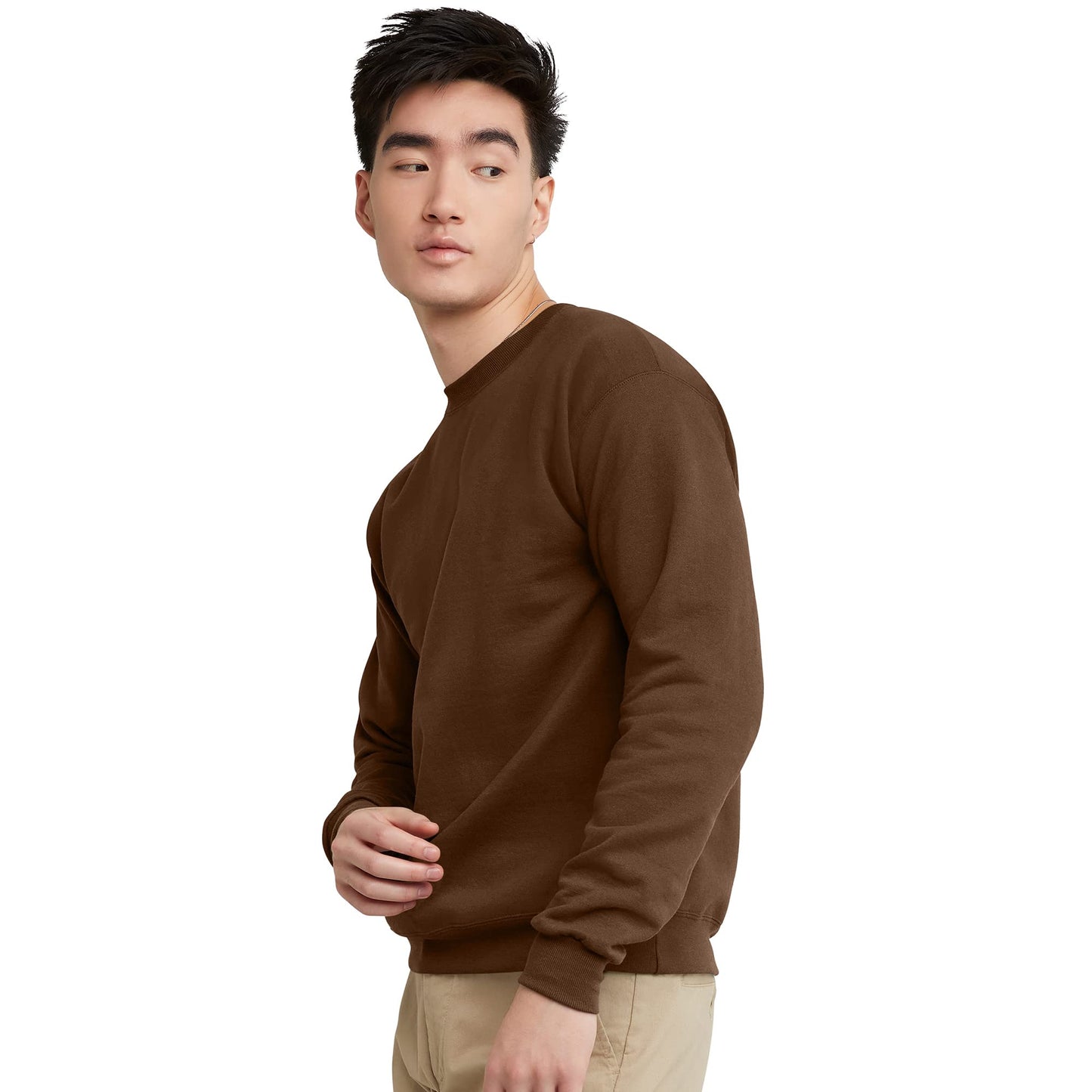 Hanes Men's EcoSmart Fleece, Pullover Crewneck Sweatshirt, 1 or 2 Pack, Army Brown-1 Pack, Small