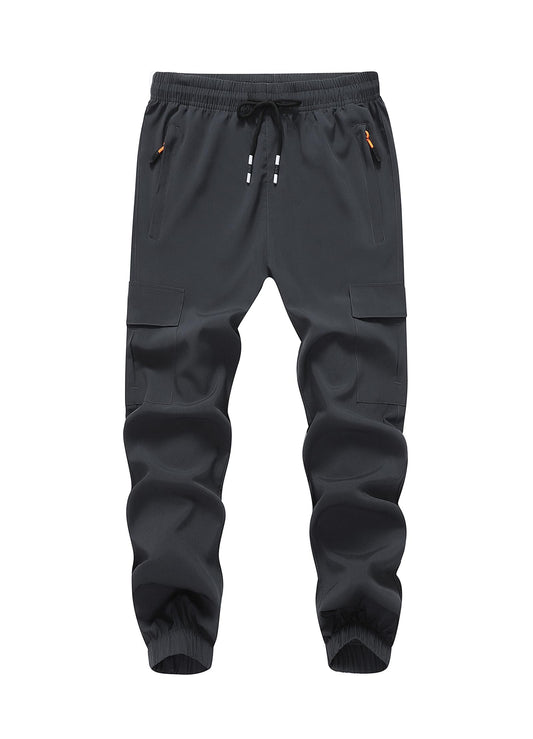 WaltZon Boy's Cargo Joggers Pants Youth Quick Dry Hiking Pull-On Lightweight Pants for Sports Outdoor with Zipper Pockets(3801-D.Gray10)