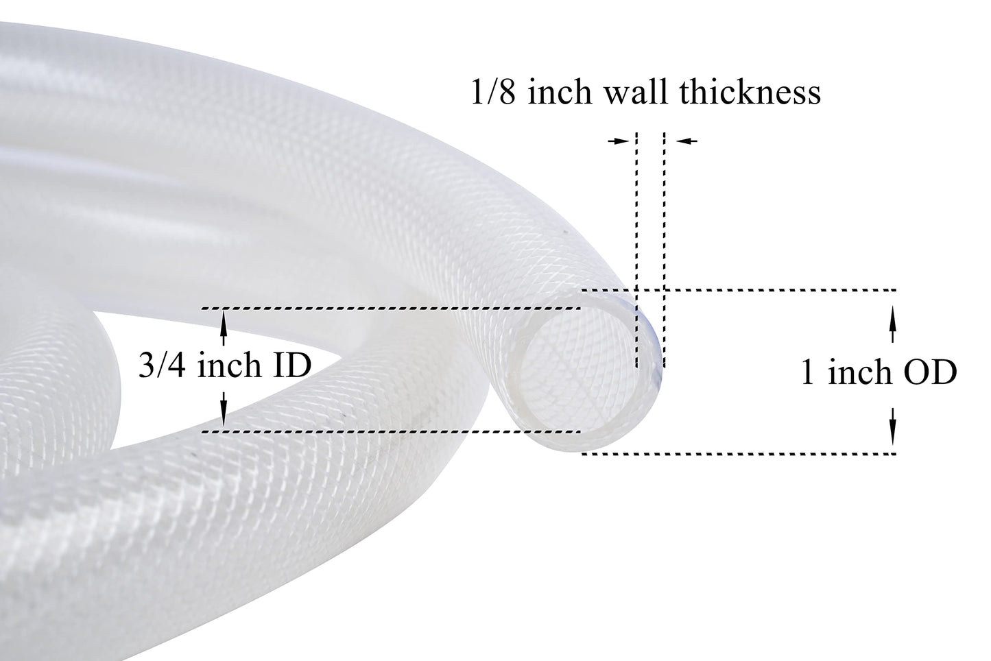 3/4" ID x 1" OD - 10 Ft High Pressure Braided Clear PVC Tubing Flexible Vinyl Tube, Heavy Duty Reinforced PVC Hose Tubing, BPA Free and Non Toxic