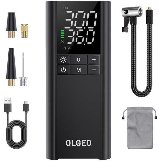 OLGEO Tire Inflator Portable Air Compressor, 170PSI Cordless Air Pump, 4X Faster Air Compressor with Pressure Detection, One Click Smart Tire Pump for Car, Motorcycle, Bicycle and Ball