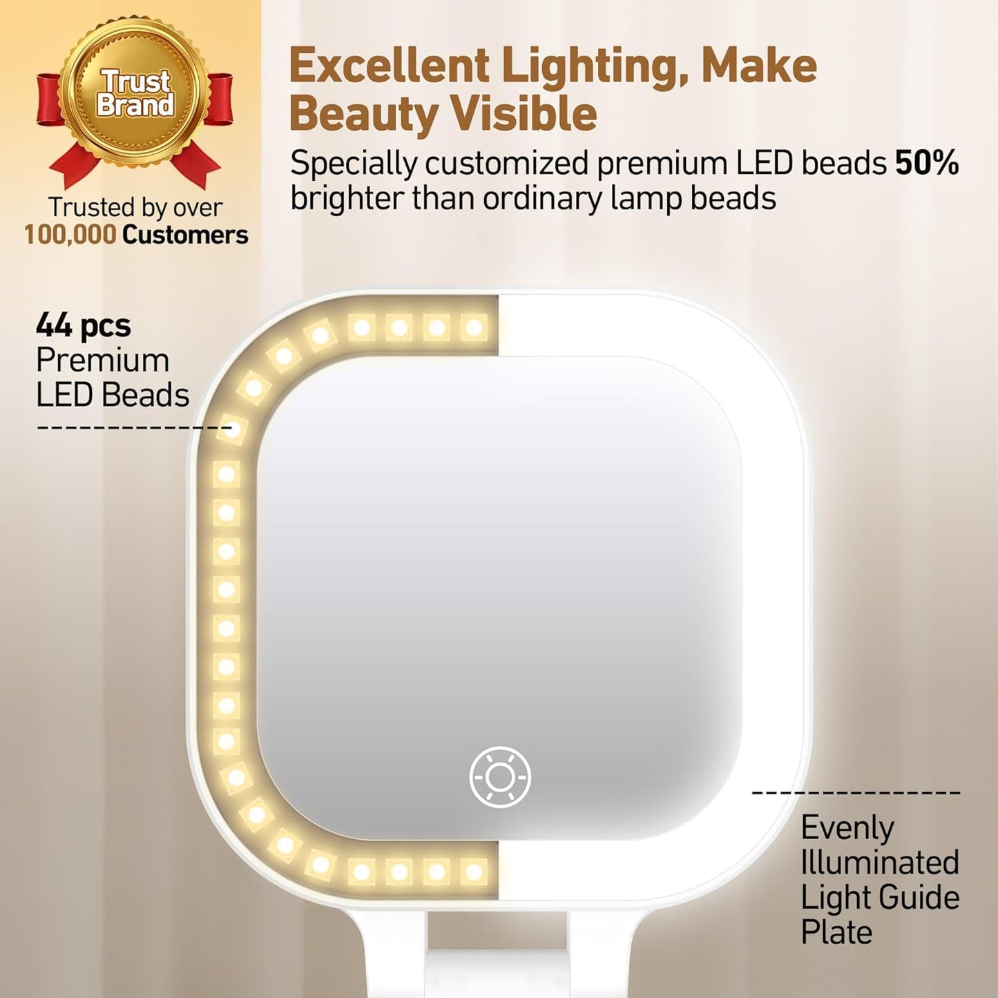 GOMIPURU Travel Mirror with Light, 1x/30x Magnifying Mirror with 3 Color Lights and Adjustable Brightness, 4.5x3.9 inch Small Compact Hangable Hand Pocket 3 Way Mirrors, Comes with Tweezer