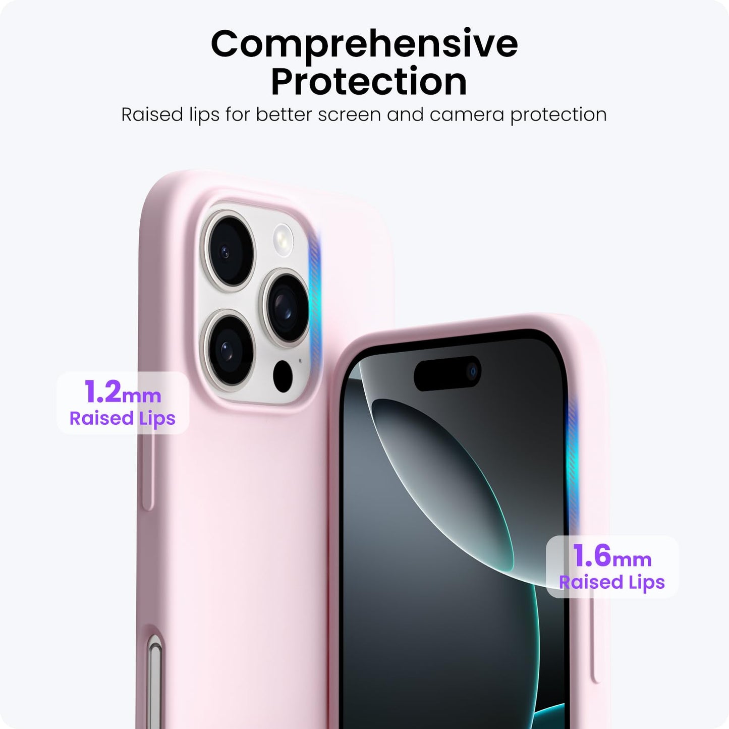 ORNARTO Compatible with iPhone 16 Pro Max Case 6.9", Slim Liquid Silicone 3 Layers Soft Gel Rubber Shockproof Protective Case with Anti-Scratch Microfiber Lining-Chalk Pink