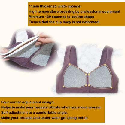 ObjFoch Daisy Bra, Front Snap Closure, Posture Correction, Wirefree, Cotton, S - 6XL, Stripe-Pink