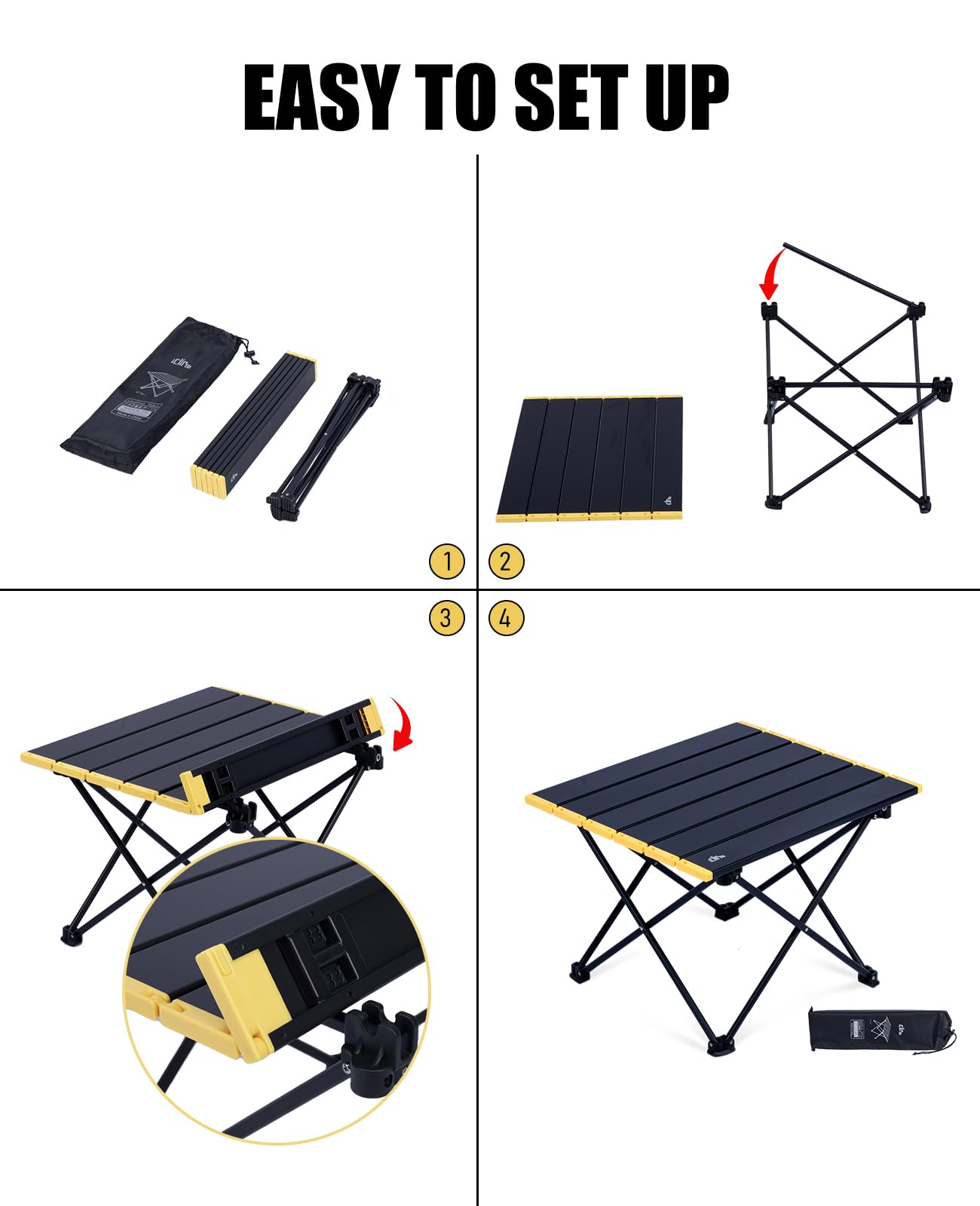 iClimb Ultralight Compact Camping Folding Table with Carry Bag (Black - S)