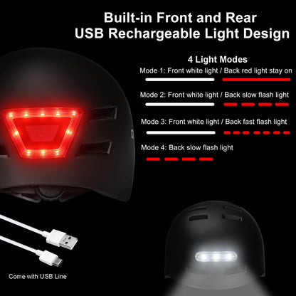 GTSBROS Adult Bike Helmet with Light - Front and Rear LED Lights Adjustable Mountain & Road Bicycle Helmets for Adults Men Women Cycling Helmets for Commuting, Biking