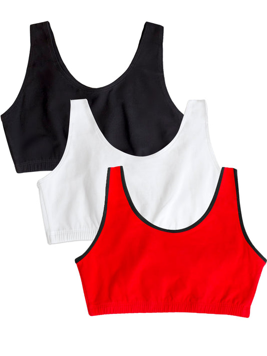 Fruit of the Loom Women's Built Up Tank Style Sports Bra Fashion Colors, Red Hot With Black/White/Black, 36