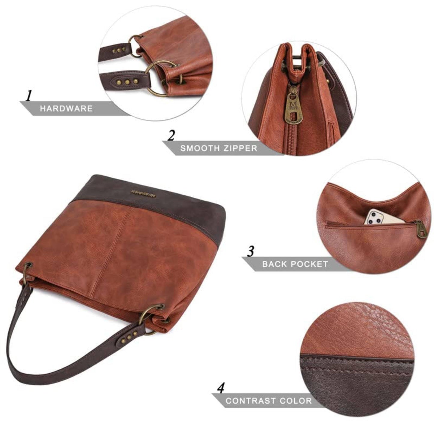 Montana West Purses for Women Hobo Bags Large Leather Handbags Shoulder Satchel Bag for Gift Travel Casual Work MWC-047BR