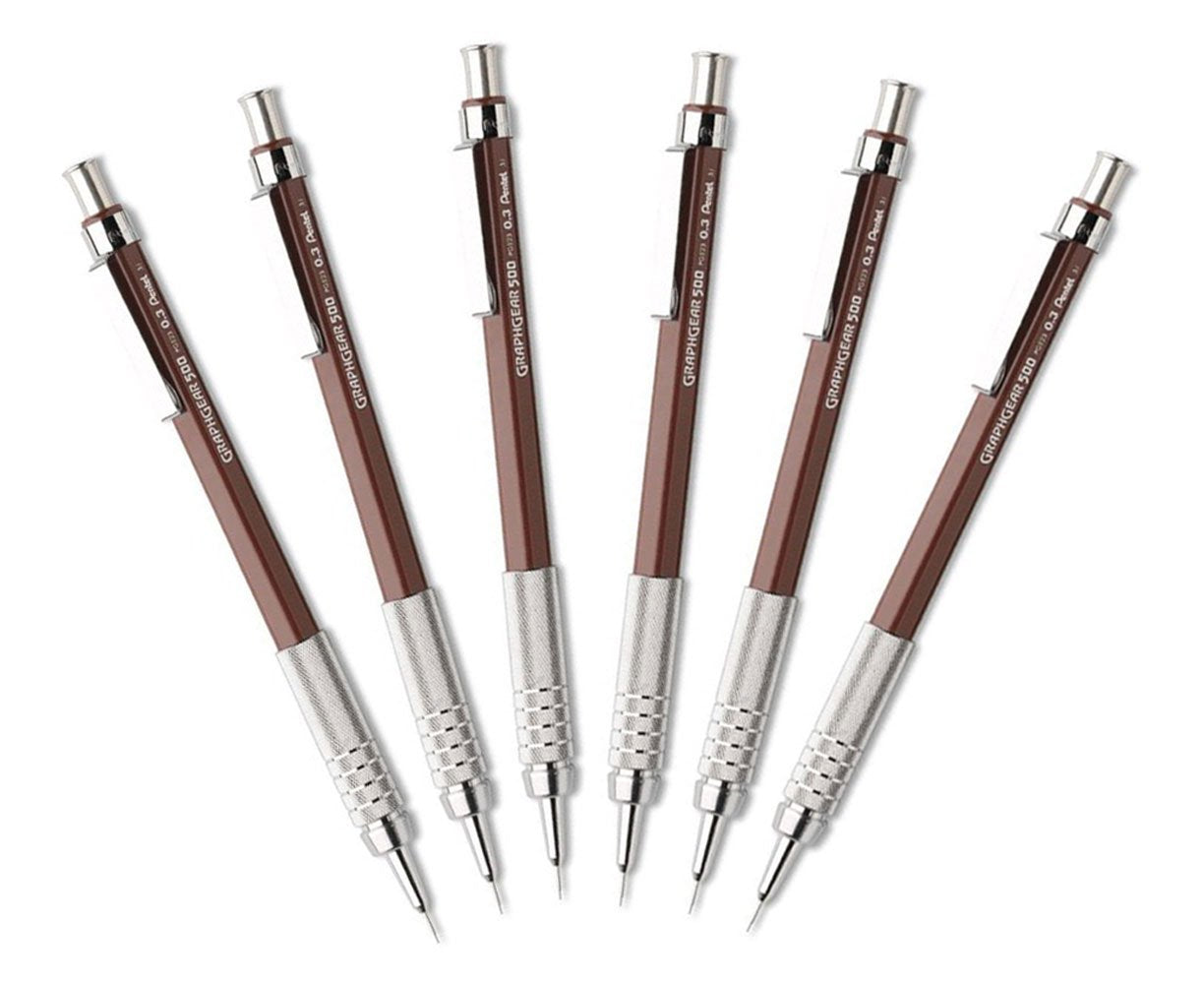 Pentel GraphGear 500 Mechanical Drafting Pencil, (0.3mm), Extra Fine Line, Brown Barrel (PG523E)