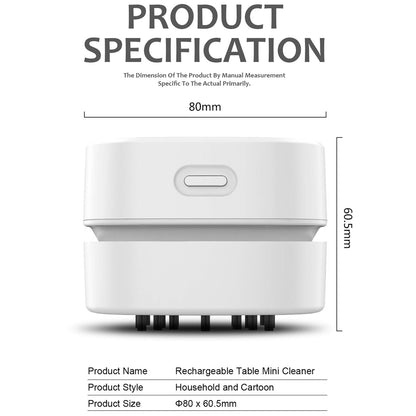 ODISTAR Desktop Vacuum Cleaner,Mini Table dust Sweeper Energy Saving with auto Power-Off Function,High Endurance up to 400 mins,Cordless&360º Rotatable for Keyboard/Home/Office (White USB Charging)