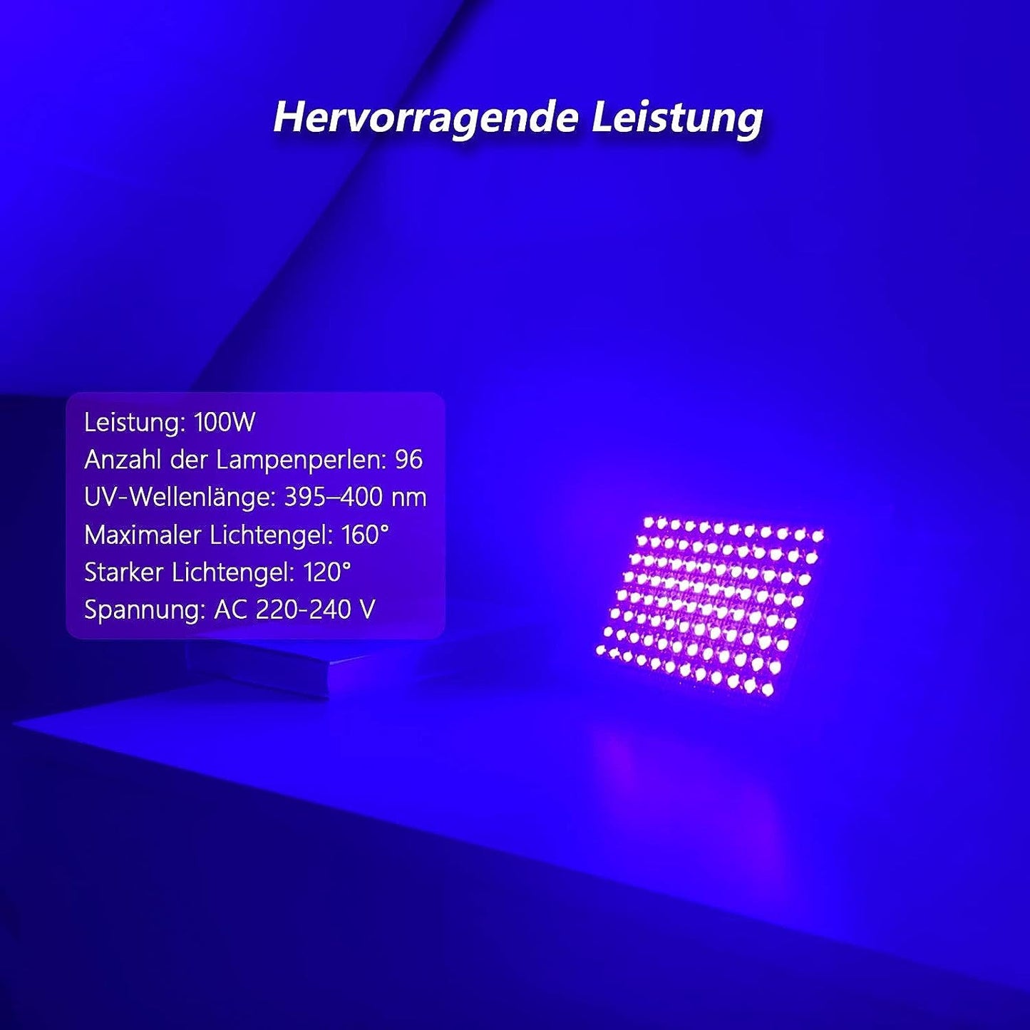 Glostars 100W LED UV Black Light, Powerful UV Spotlight, IP66, 395nm Lamp for Christmas, Halloween Glow Party (2 Packs)