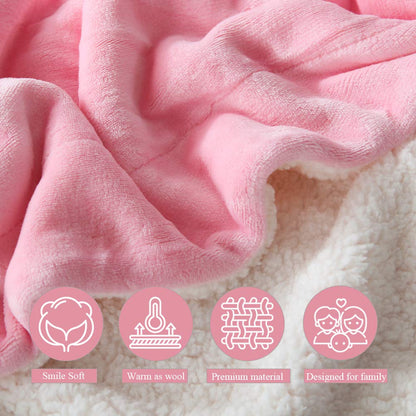 NANPIPER Flannel Blanket Reversible Sherpa Throw Blanket Super Soft Fuzzy Plush Fleece (90"x90",Pink) Queen
