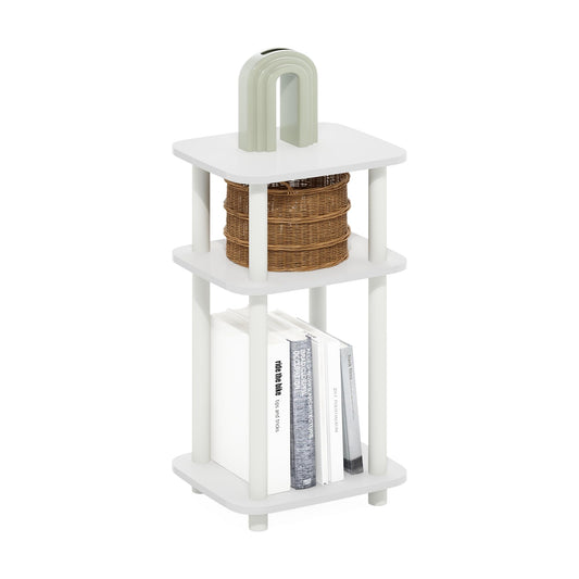 Furinno Just 3-Tier Turn-N-Tube Curve End Table, Side Table, 1-Pack, White/White