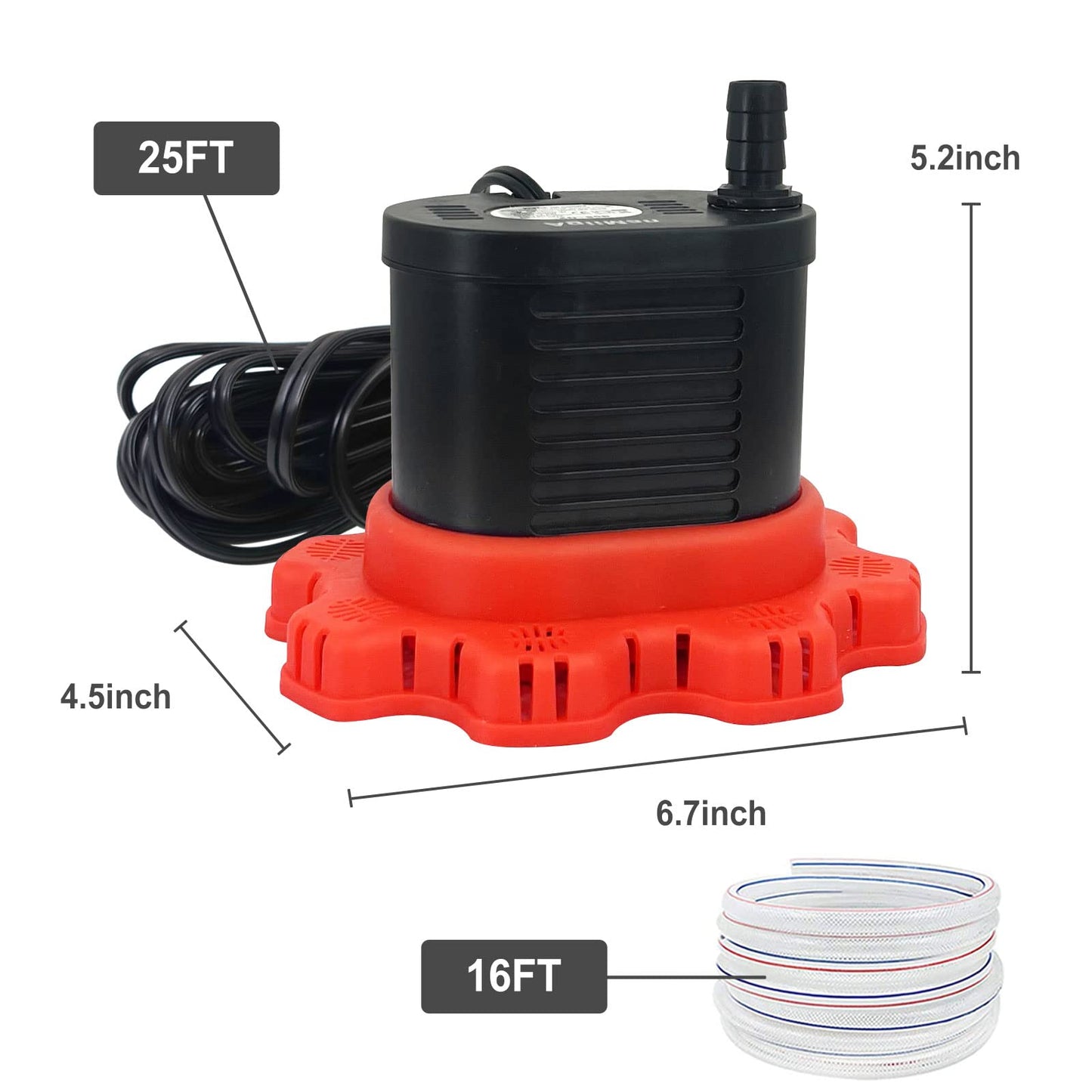 AgiiMan Pool Cover Pump Above Ground - 850 GPH Submersible Water Pump for Pool Draining, Portable Small Sump Pumps with 16' Drainage Hose and 25' Power Cord, 3 Adapters, Black
