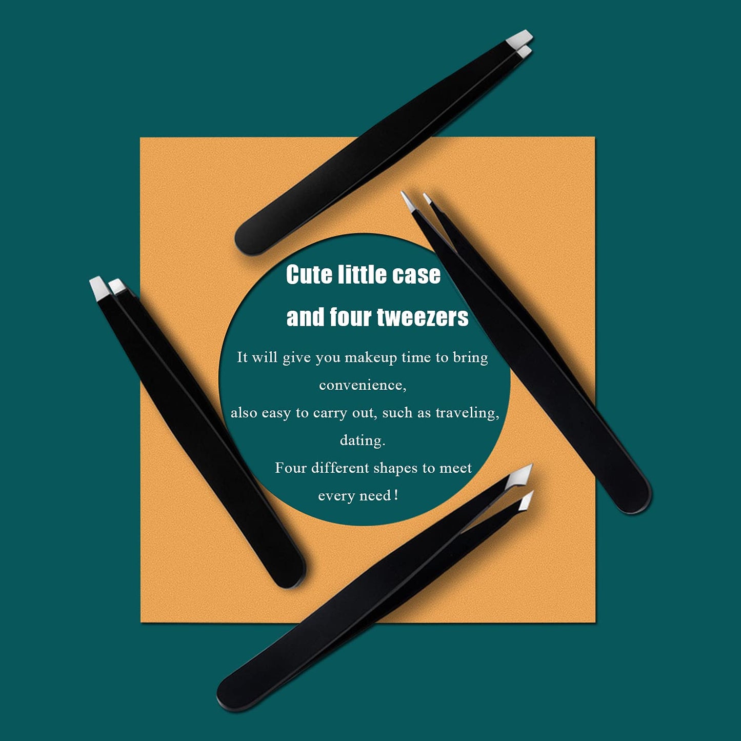 LUDOUPIER [4+1 Pieces] Tweezers Set with Travel Case, Great Precision Upgrade Professional Anti-rust Alloy Tweezers for Women & Men Multi-purpose as Eyebrows Facial Hair Ingrown Hair Removal