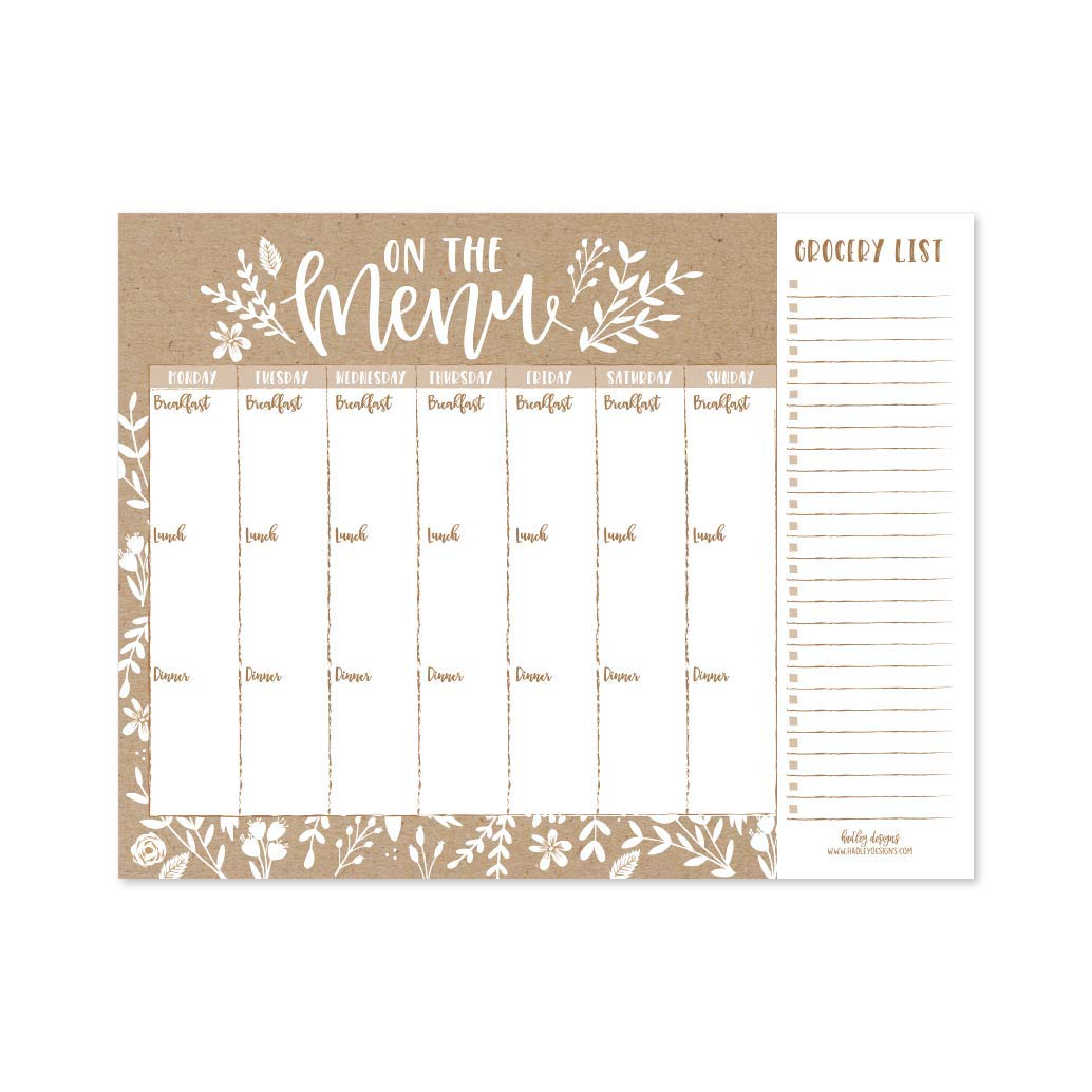 Hadley Designs - Rustic Weekly Meal Planning Calendar Grocery Shopping List Magnet Pad for Fridge, Week Diet Planner Tools Refrigerator What to Eat Dinner Notepad