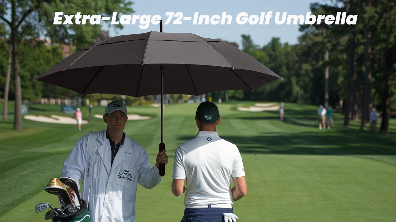 MRTLLOA 62/68/72 Inch Automatic Open Black Golf Umbrella, Extra Large Oversize Double Canopy Vented Windproof Waterproof Sports Stick Umbrellas for Rain(62 Inch)