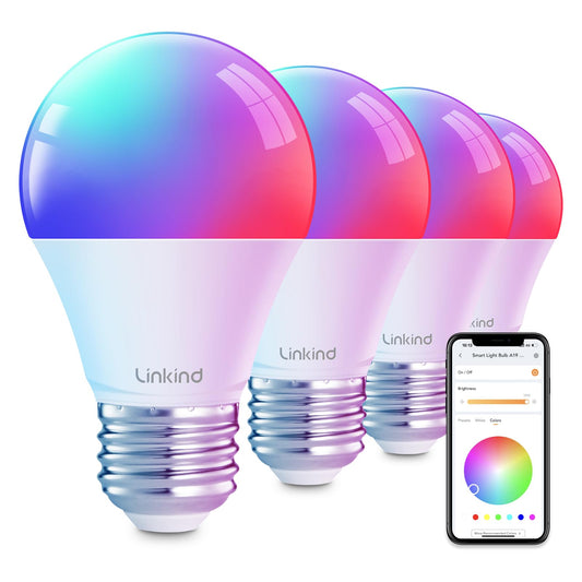 Linkind Smart Light Bulbs, Smart Bulb That Work with Alexa & Google Home, LED Light Bulbs Color Changing, 104 Preset Scene, Music Sync, A19 E26 2.4GHz RGBTW WiFi Bluetooth Light Bulb 60W, 800LM, 4Pack