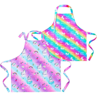 PASHOP 2 Pack Kids Apron Rainbow Unicorn Aprons With Pockets for Girls Boys Toddler Apron for Painting Cooking Baking