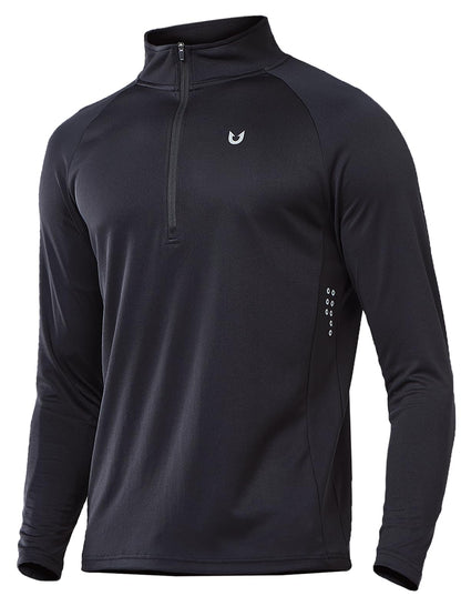 NORTHYARD Men's Running Shirt Long Sleeve Quarter Zip Pullover Moisture Wicking Quick Dry Athletic Workout Shirts Black-L