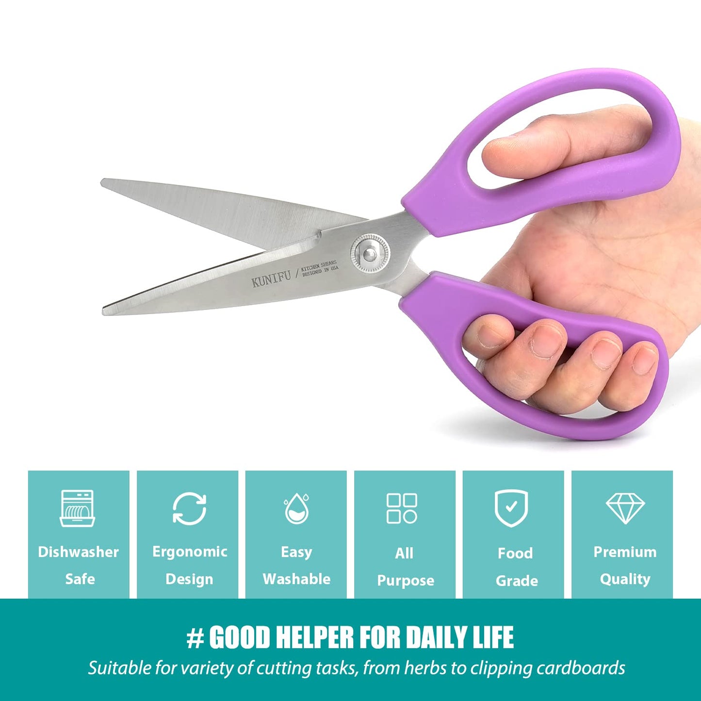 KUNIFU Kitchen Scissors, All Purpose Kitchen Shears, Heavy Duty Come Apart Scissors Gadgets Utensils - Black