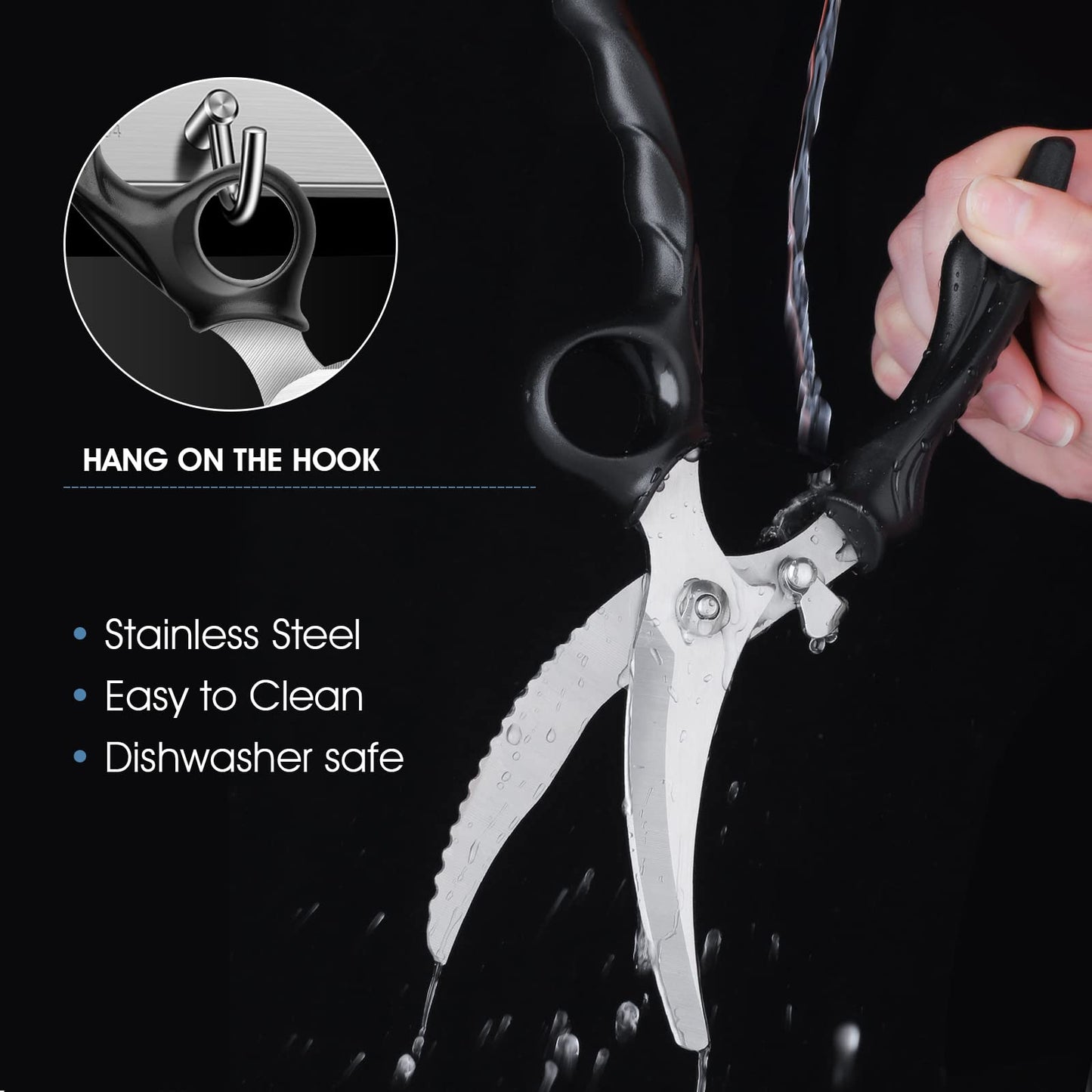 PURPLEBIRD Heavy Duty Poultry Shears, Spring Loaded Kitchen Scissors, Dishwasher Safe Stainless Steel Cooking Scissors, Multipurpose Kitchen Shears for Cutting Chicken and Meat Black