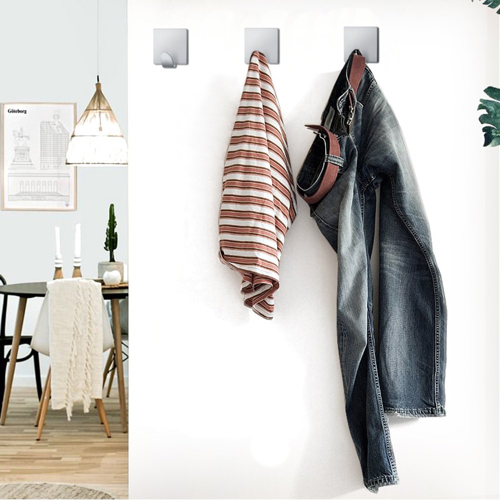 FOTYRIG Adhesive Hooks: Stick on Waterproof Stainless Steel Hooks for Hanging Coat, Hat,Towel Robe Hook Rack Wall Mount- Bathroom and Bedroom 8 Packs